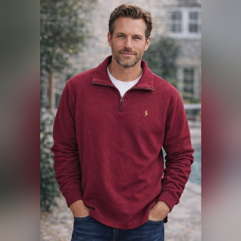 POLO Ralph Lauren Estate Rib 100% Cotton 1/4 Zip Mens Sweater Sz Large